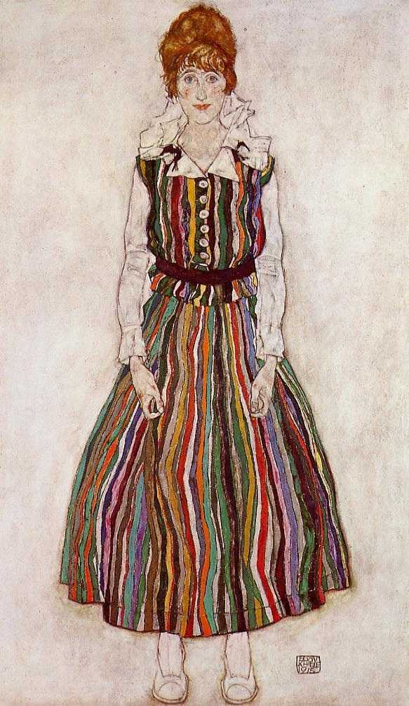 portrait of edith schiele in   striped dress 埃贡·席勒